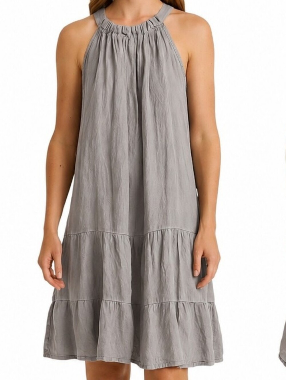 BELLAMBRA ITALY Sleeveless Tiered Halter Dress in Light Gray - Picture 2 of 6